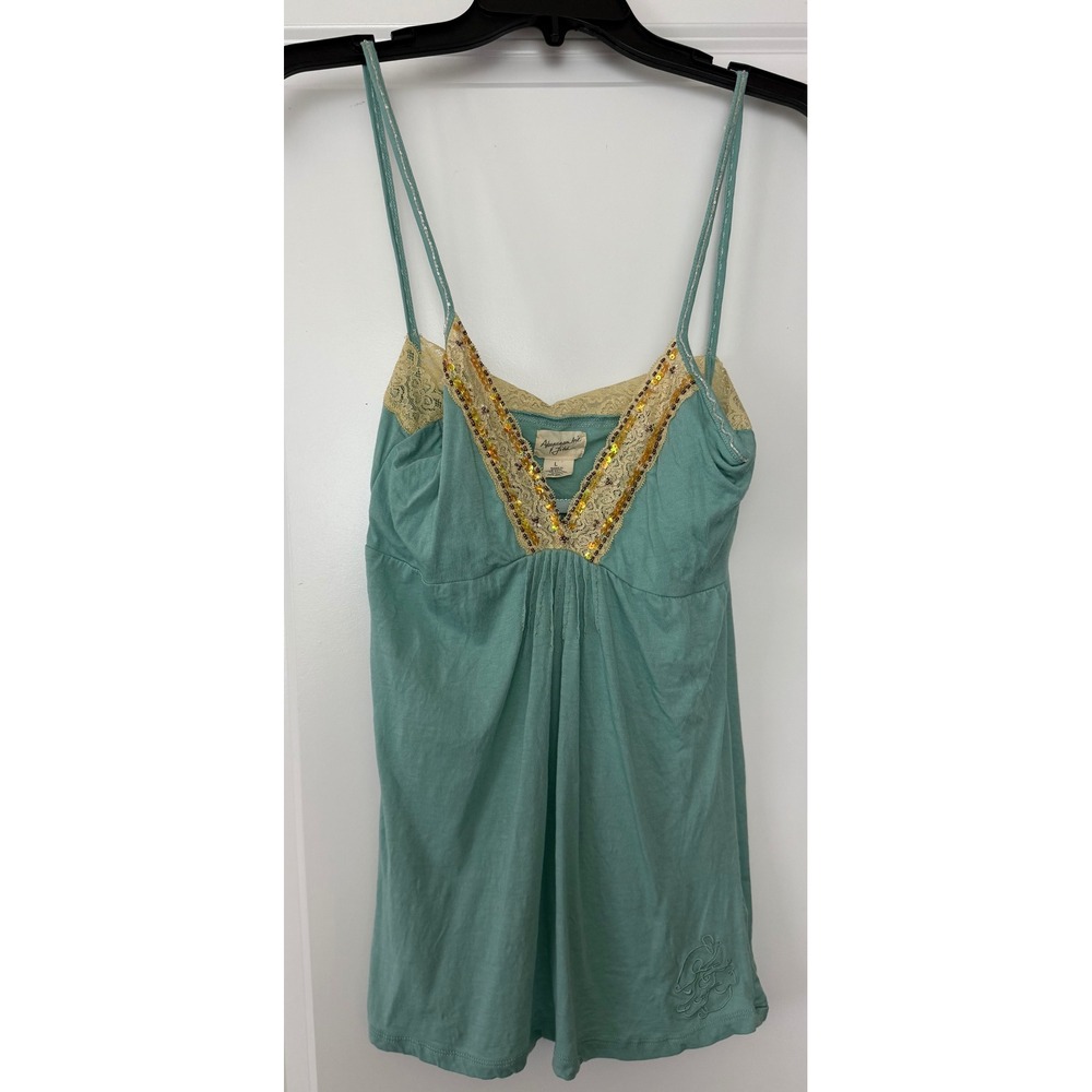Abercrombie & Fitch Teal Lace Beaded Sequin Babydoll Cami Top Y2K Womens L
